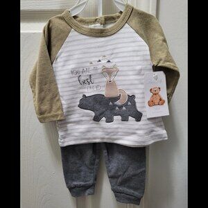 NWT 🦊🐻 René Rofé Baby 2-pc Outfit Long Sleeve Shirt & Pants, Fox & Bear, 6-9 M